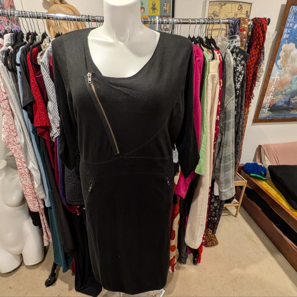 Vintage Sweater Dress With Zipper Accents - L